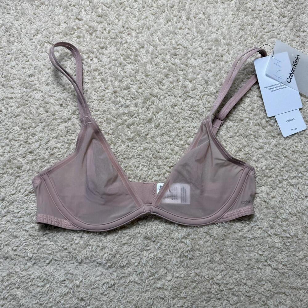 Calvin Klein Dusty Pink Sheer Marquisette Unlined Plunge Bra 32A NWT